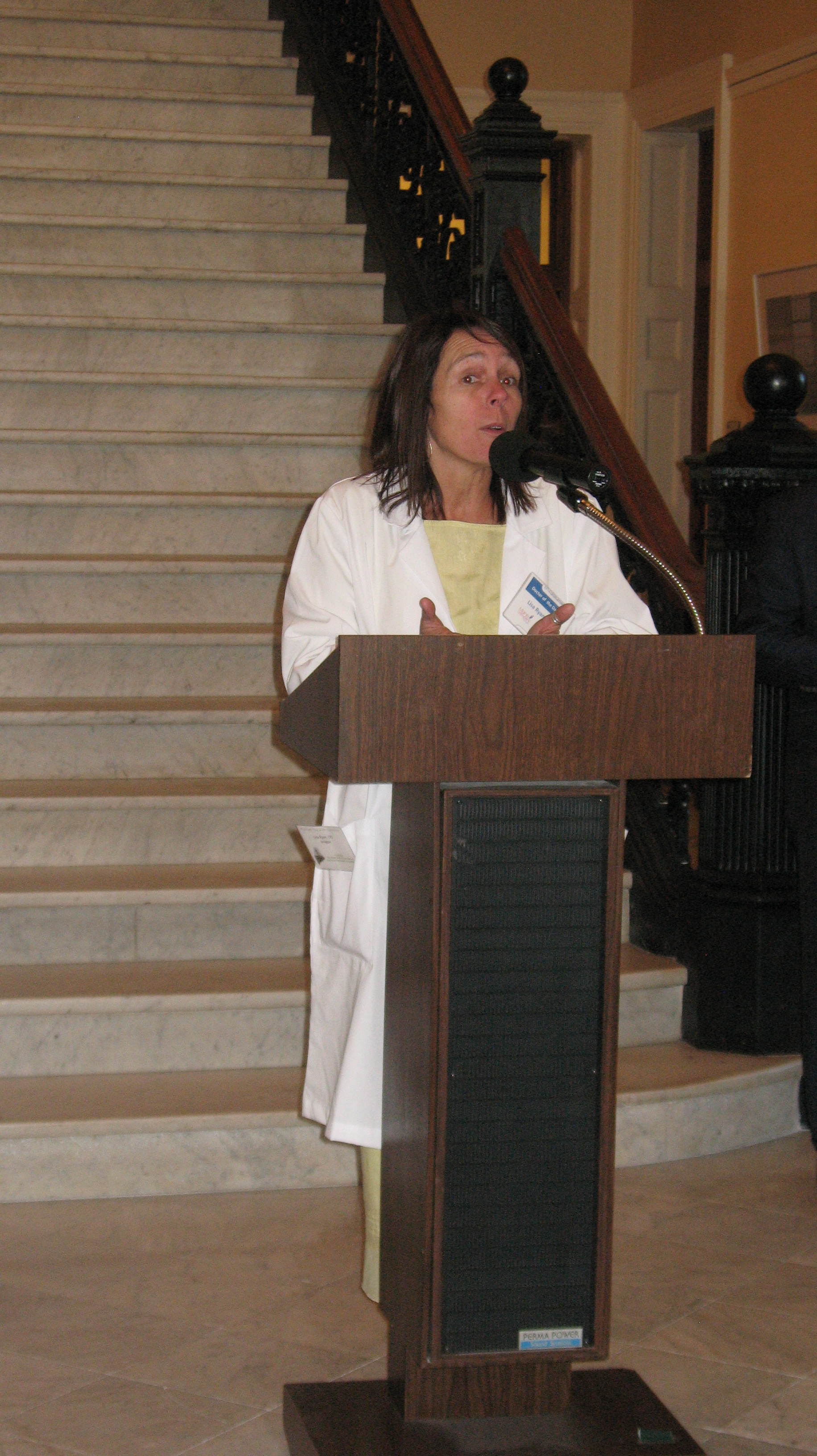 Lisa Ryan, DO, MMA President, addressing physicians.